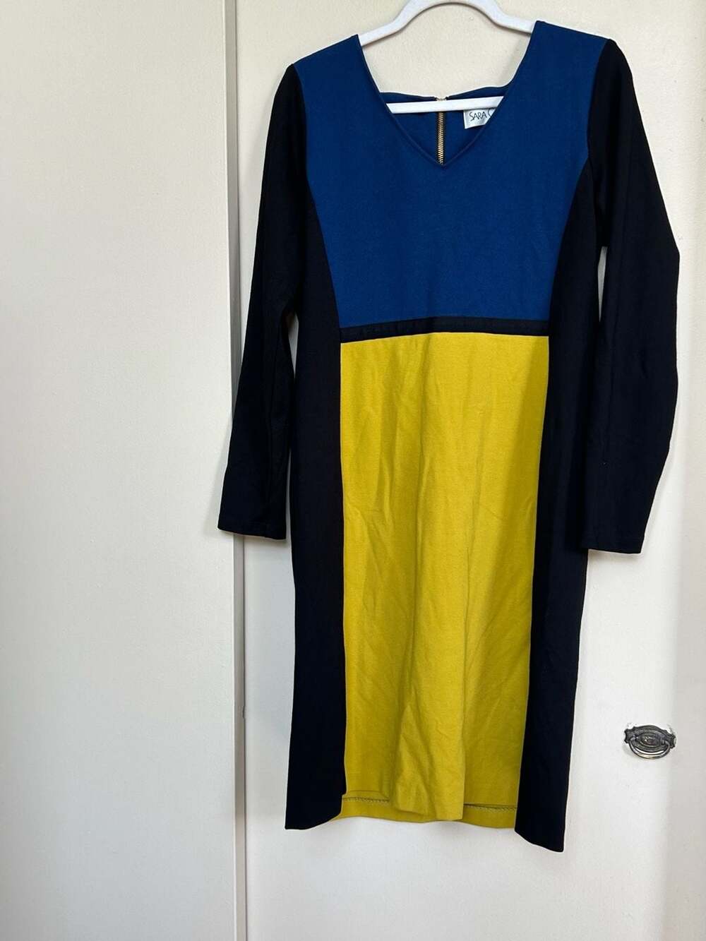 Sara Campbell Long Sleeve Colorblock Dress Blue Yellow Black Size L
